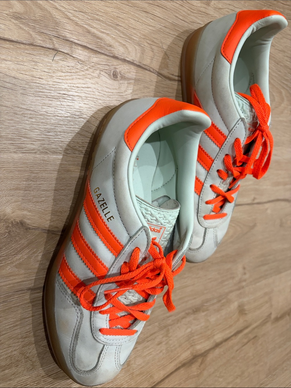 adidas Gazelle White Sneakers with Bright Orange Accents
